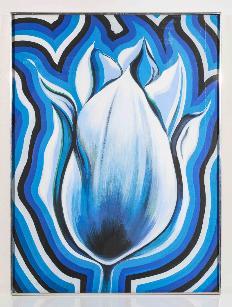 Lowell Nesbitt - Electric Tulip in Blue, Purple, White, and Black