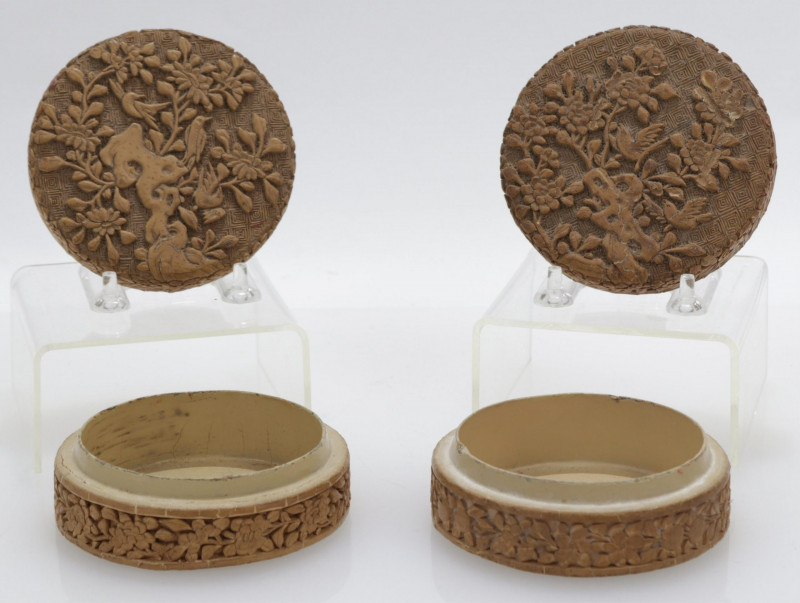 Pair of White Carved Chinese Lacquer Boxes