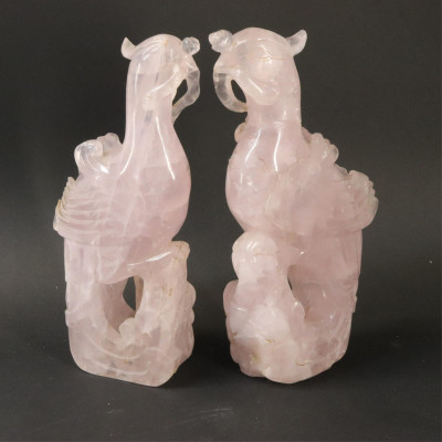 Image for Lot Pair of Rose Quartz Phoenix Carvings