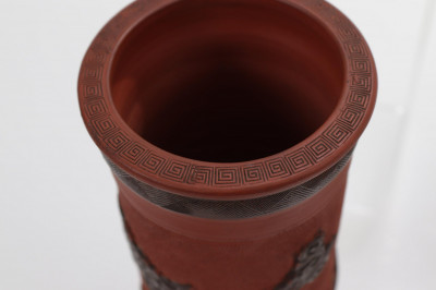 Pair of Japanese Tokoname Dragon Relief Vases