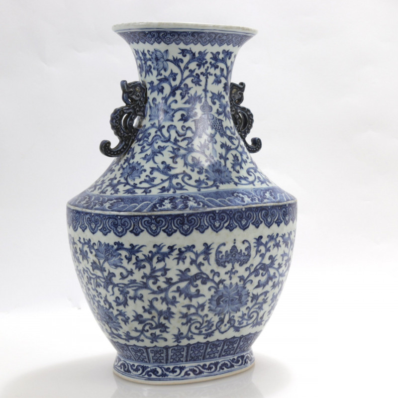 Large Chinese Porcelain Vase with Dragon Handles
