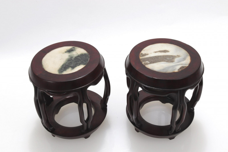 Pair of Chinese Small Stands with Inset Marble Top