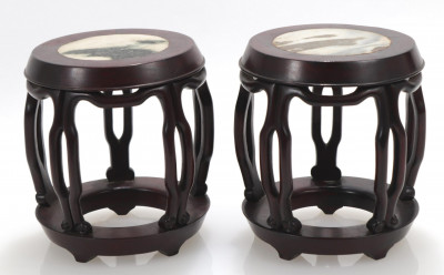 Image for Lot Pair of Chinese Small Stands with Inset Marble Top