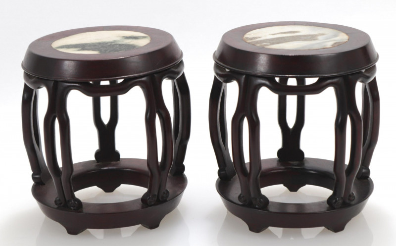 Pair of Chinese Small Stands with Inset Marble Top