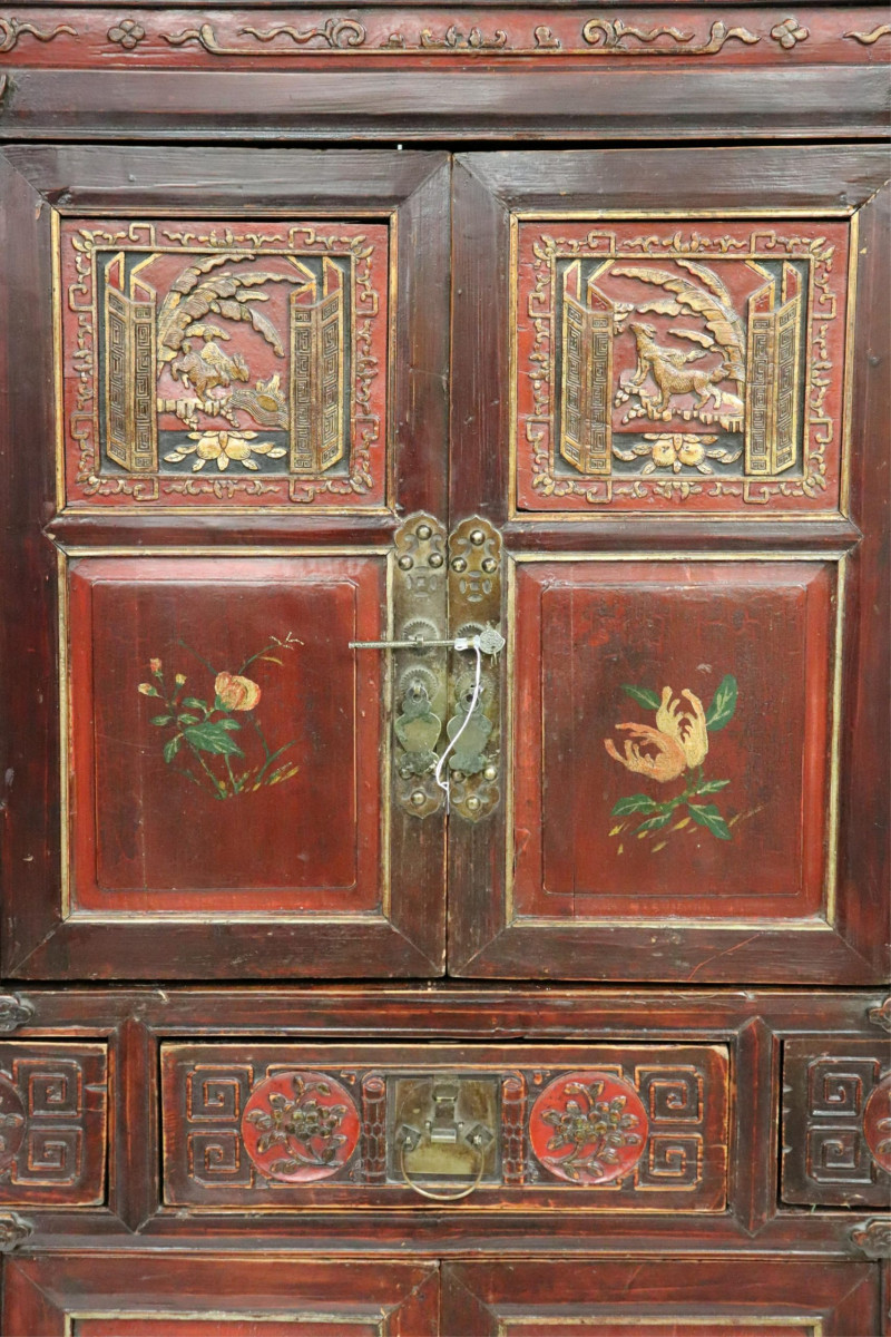 Asian Wood Carved Gilt Lacquered Cabinet