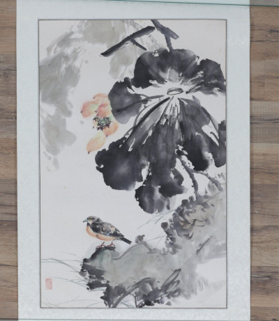 Chinese Painting of Bird and Lotus Flower 20th C