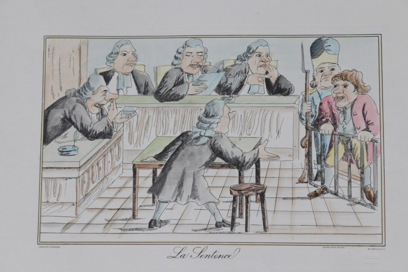French Prints Two Satirical Courtroom; Fashion