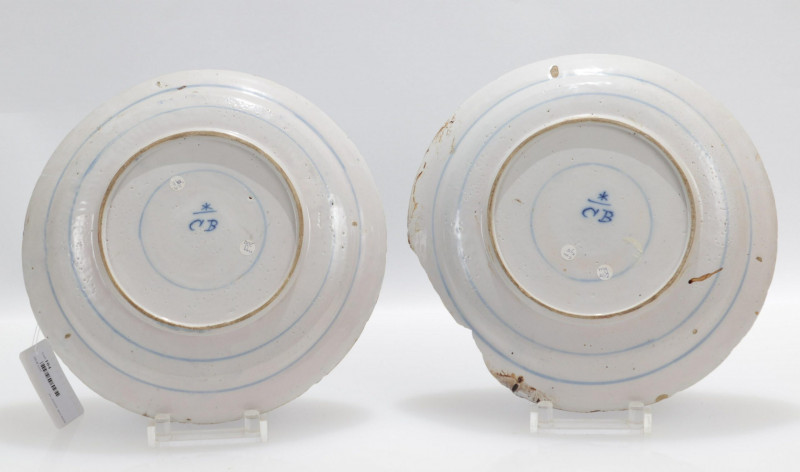 Two 18th C Delft Plates marked