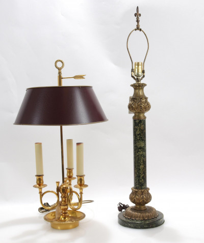 Image for Lot 2 Brass Lamps Bouillotte and Faux Marble