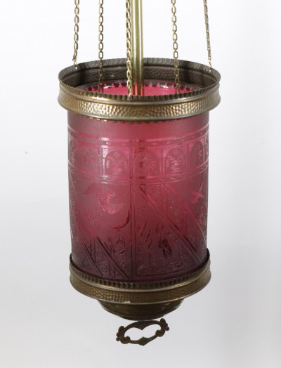 Image for Lot Aesthetic Movement Gilt Brass Ruby Glass Lantern