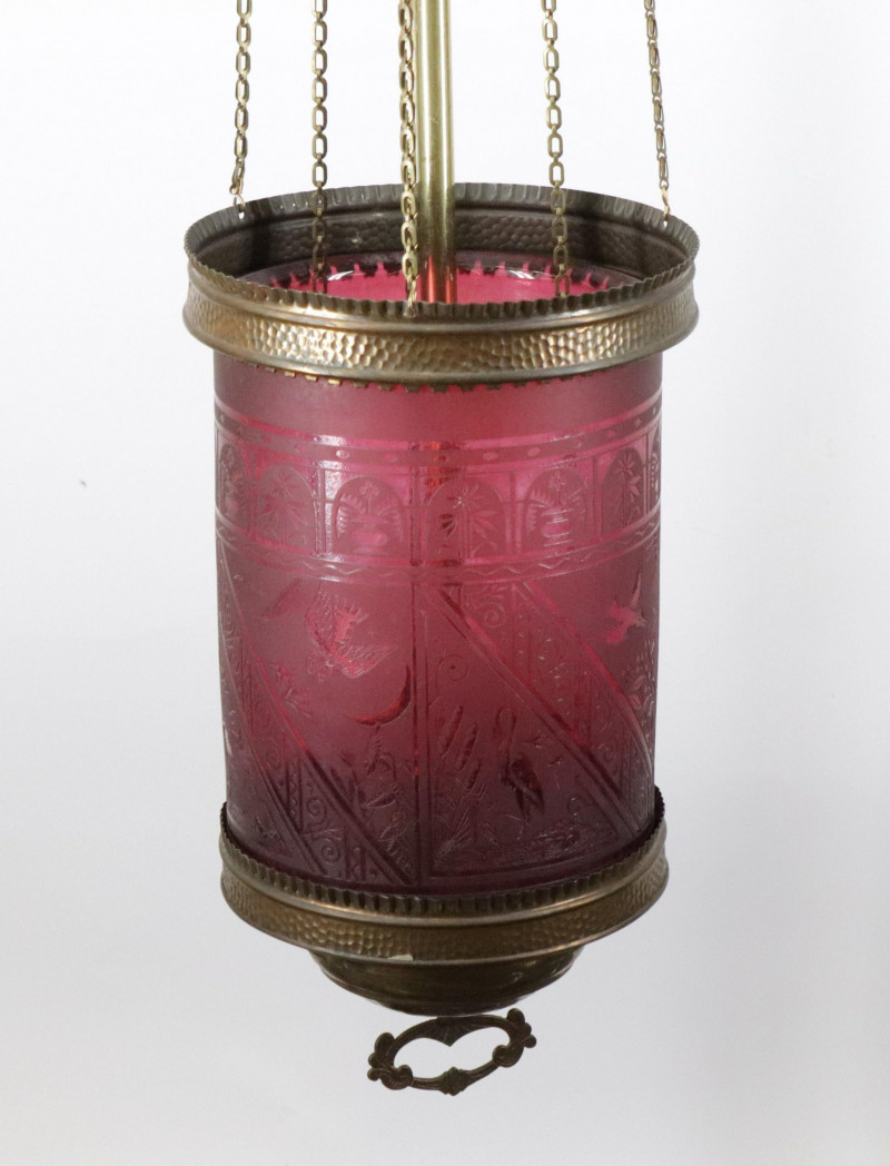 Aesthetic Movement Gilt Brass Ruby Glass Lantern