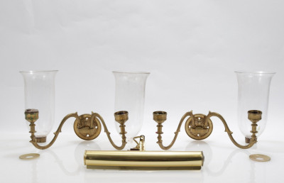 Image for Lot Pair of Brass and Glass Wall Sconces
