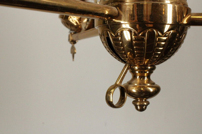 Victorian Brass Etched Glass 3Light Chandelier