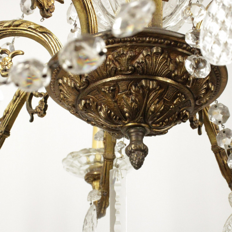 Victorian Gilt Brass Cut Glass 8Light Chandelier
