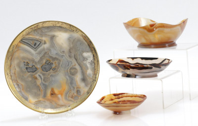 Three Modern Agate Bowls and Stone Plate