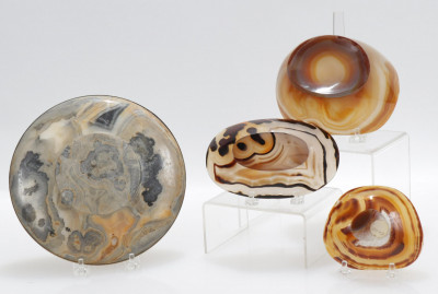 Three Modern Agate Bowls and Stone Plate