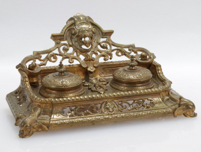 Image for Lot Victorian Gilt Brass Inkwell