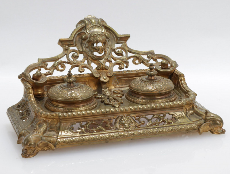 Victorian Gilt Brass Inkwell