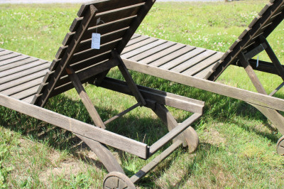 Pair Teak Deck Chaise Lounge Wood Classic