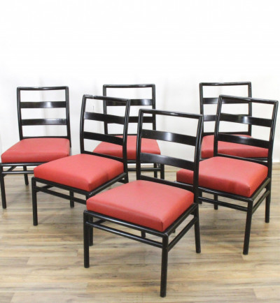 Image for Lot 6 Robsjohn Gibbings Black Lacquer Dining Chairs