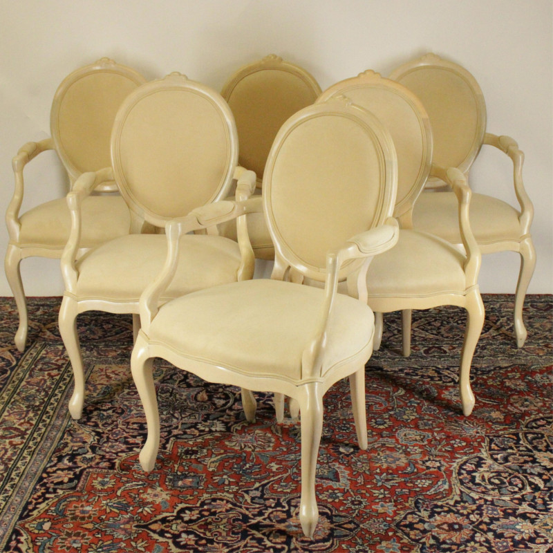 6 Modern White Painted Armchairs poss Donghia