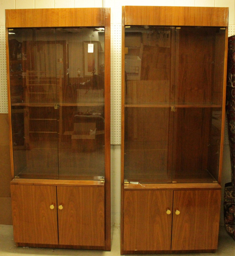 Pair of 1970's Walnut Glass Display Cabinets