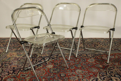 Image for Lot Set of 4 Kartell Style Chrome Lucite Chairs