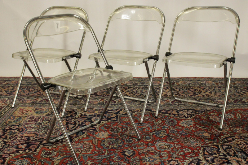 Set of 4 Kartell Style Chrome Lucite Chairs