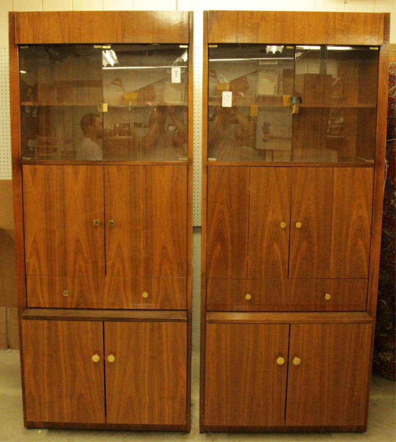 Pair of 1970's Walnut Glass Cabinets