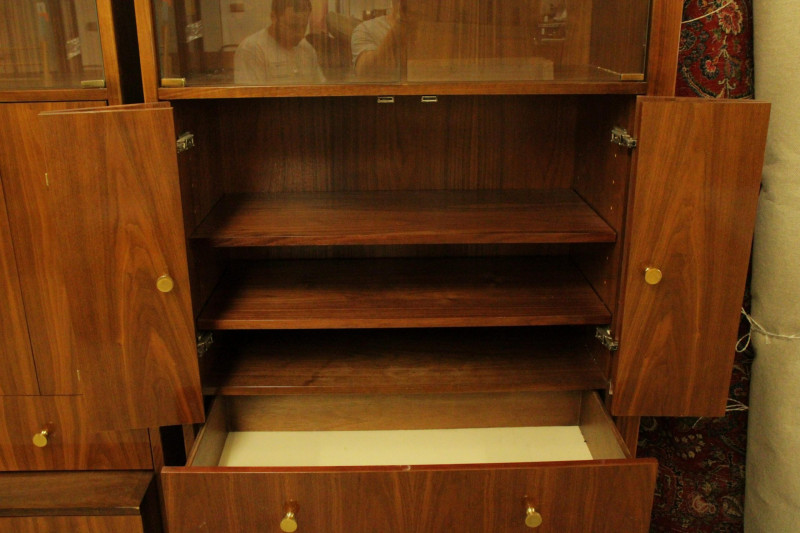 Pair of 1970's Walnut Glass Cabinets
