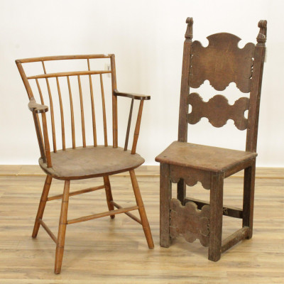 Image for Lot Baroque Walnut Side Chair Windsor Armchair