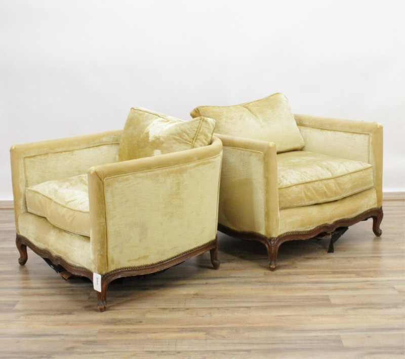 Pair Louis XVI Style Beechwood Club Chairs