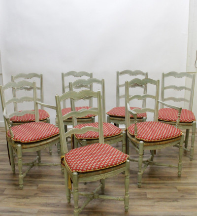 Image for Lot 8 French Provincial Green Painted Dining Chairs