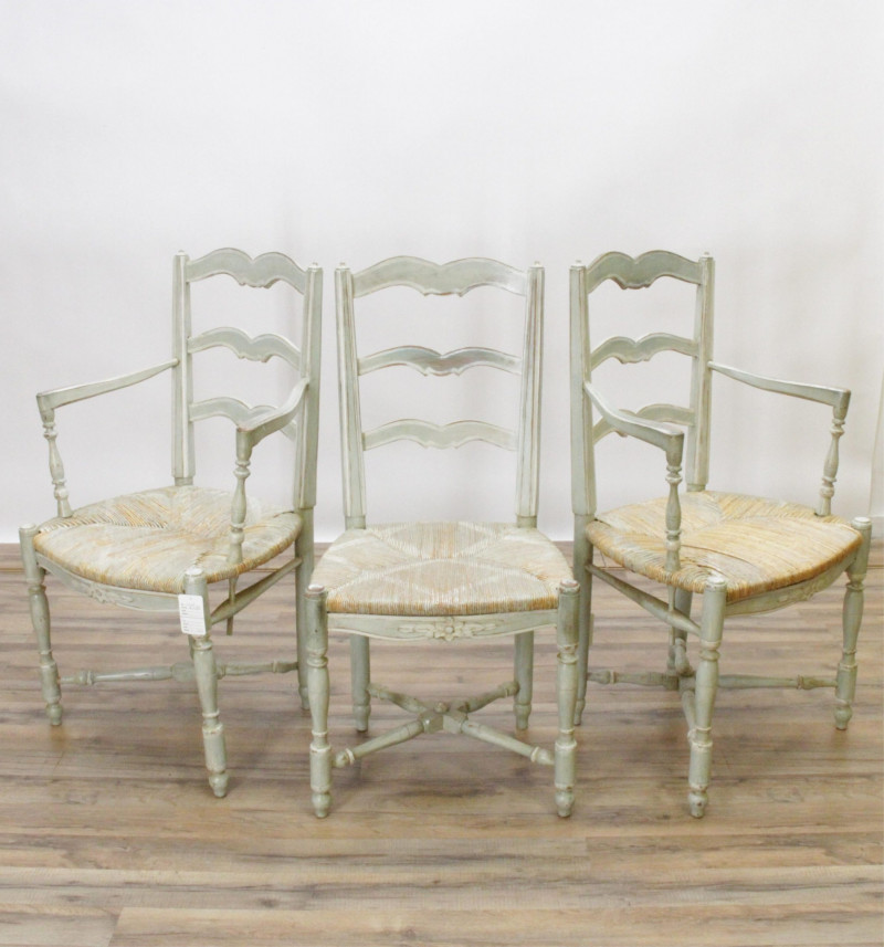 8 French Provincial Green Painted Dining Chairs