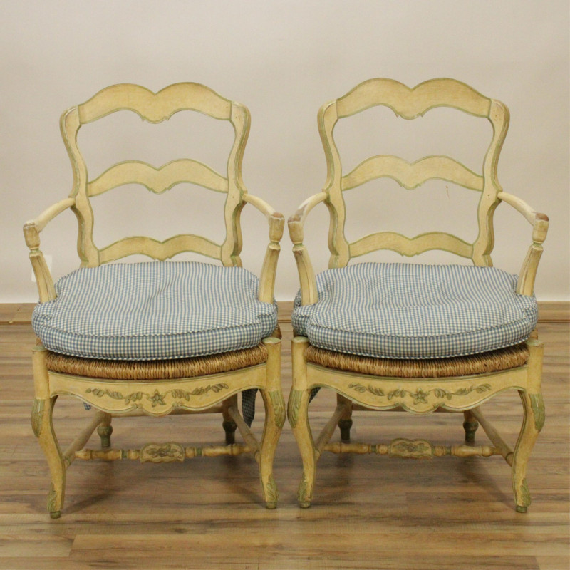 Pair French Provincial Cream Painted Fauteuils