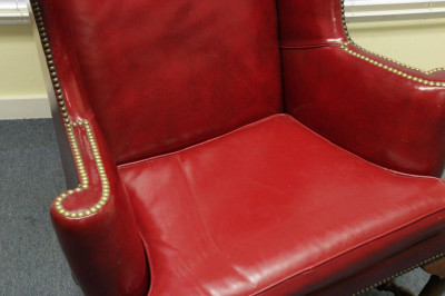Kittinger Leather Upholstered Wing Armchair