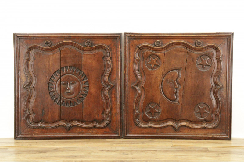 Pair French Provincial Sun Moon Plaques 19th C