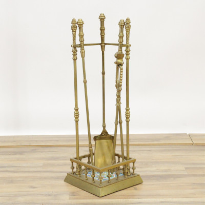 Image for Lot Brass Fire Tool Stand Tools