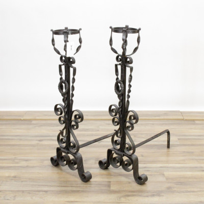 Image for Lot Pair of Tall Wrought Iron Andirons