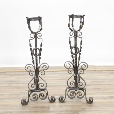 Pair of Tall Wrought Iron Andirons