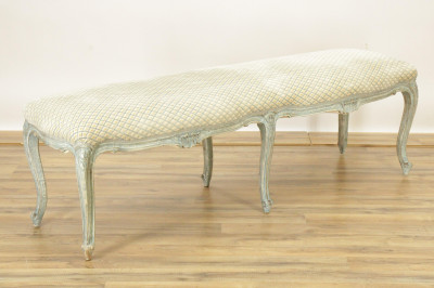 Image for Lot Louis XV Style Carved Painted Long Bench