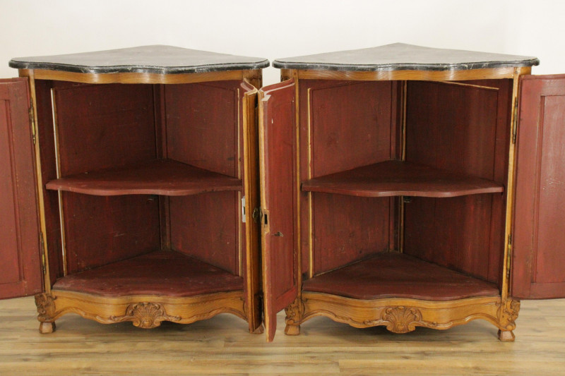 Pr French Provincial Style Corner Cabinets 19th C