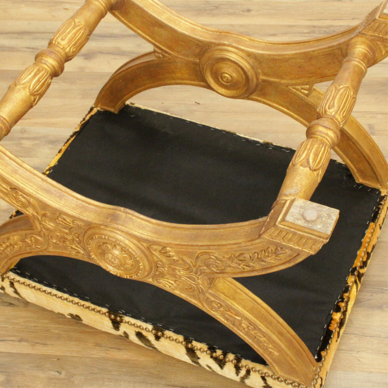 Curule Form Giltwood Bench