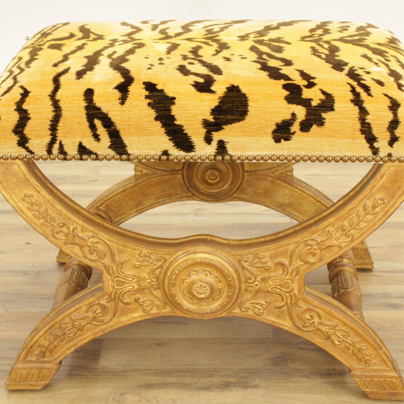 Curule Form Giltwood Bench