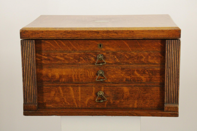 Victorian Oak Coin Collector's Cabinet 19th C