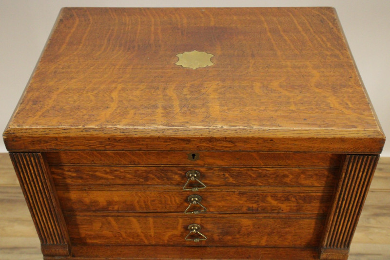 Victorian Oak Coin Collector's Cabinet 19th C