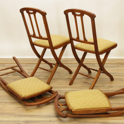 Set of 4 Walnut Folding Bridge Chairs