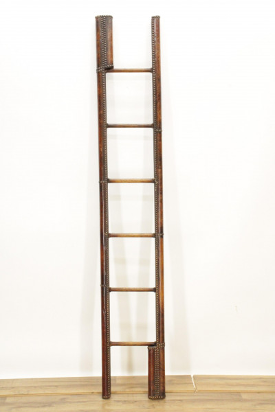 English Oak Leather Collapsible Library Ladder