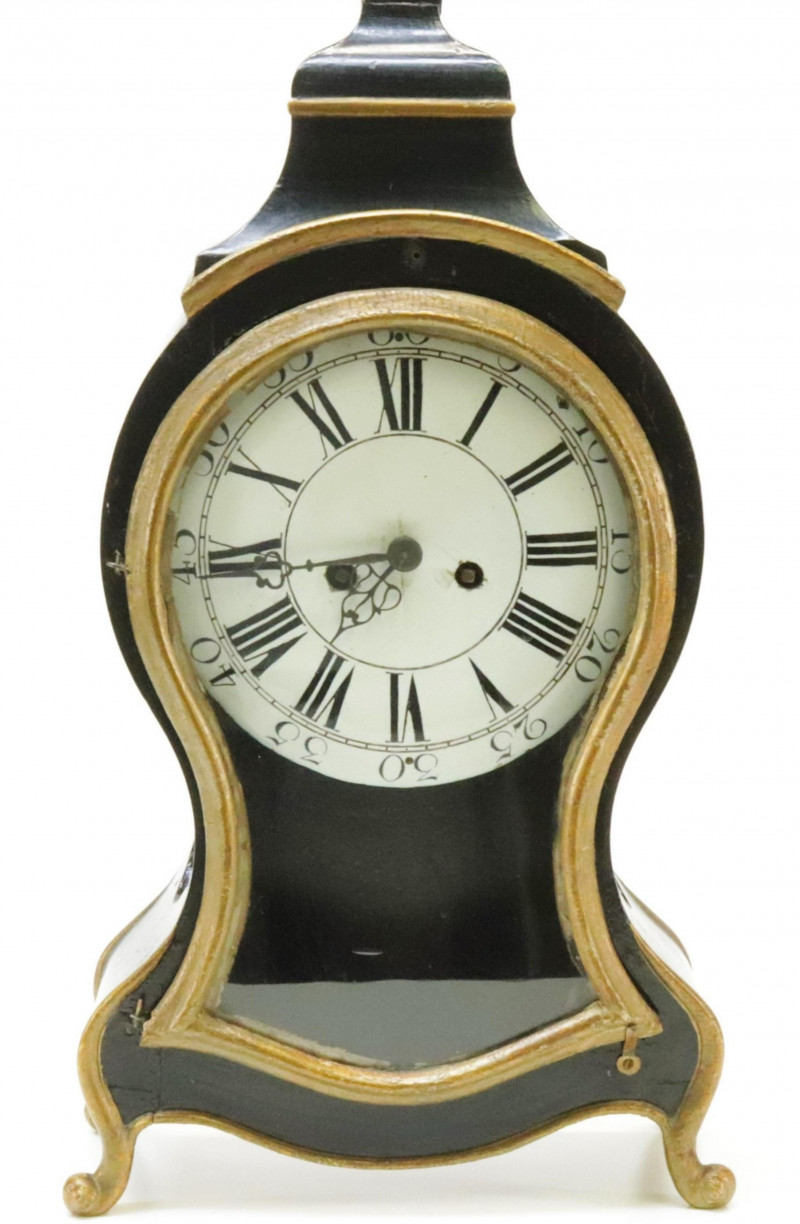 French Black Lacquered Mantel Clock 19th C