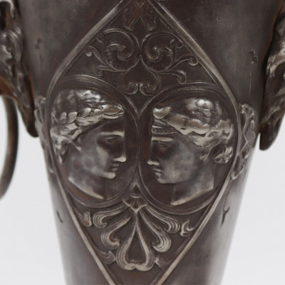 Pair Neoclassical Style Iron Vases Underplates